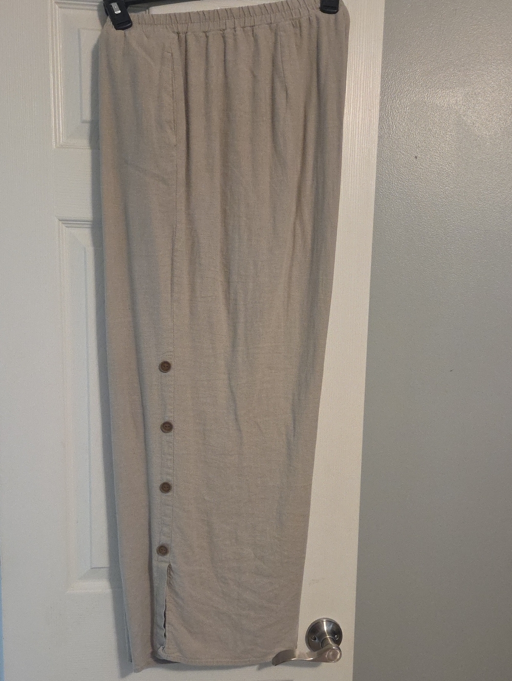 Cato Beige Button-Detail Casual Linen Pants